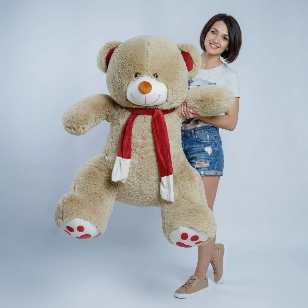 Плюшевый мишка 150 см с шарфом (коричневый)