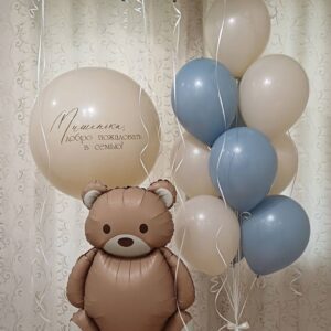 Шары на выписку из роддома для мальчика с мишкой и шаром-гигантом с индивидуальной надписью купить в Гродно | Цветочный магазин Кайф
